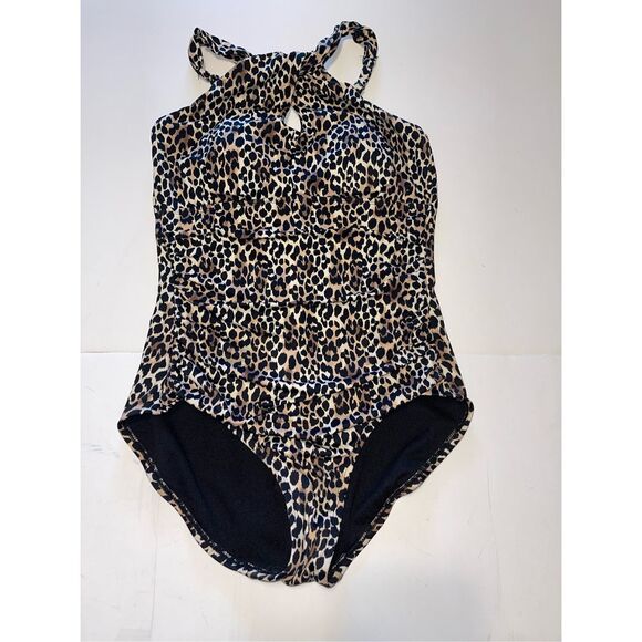 Embrace Your Curves Womens Halter‎ Twist Cheetah Print One Piece Swimsuit Medium - Picture 1 of 7